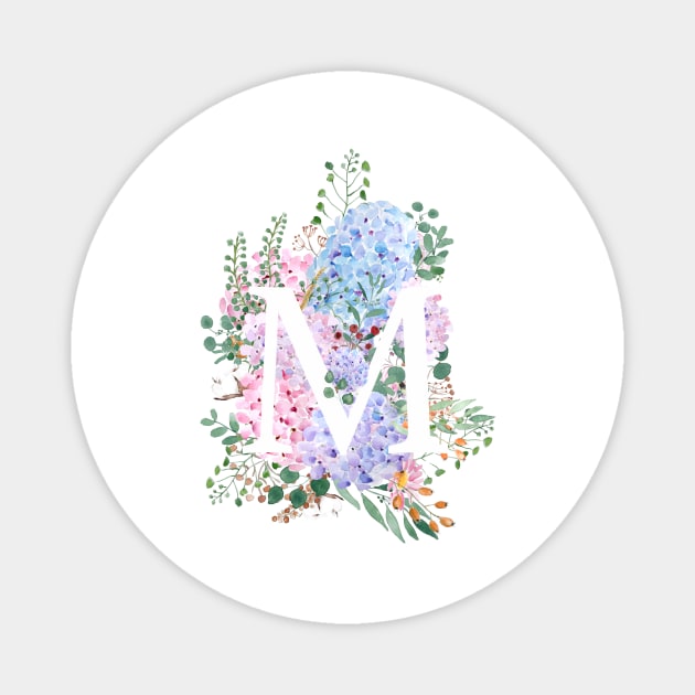 botanical monogram alphabet M hydrangea flowers Magnet by colorandcolor